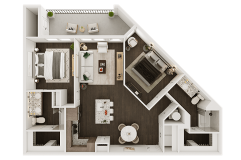 a floor plan of a bedroom with a bathroom and a living room